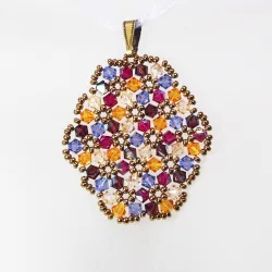 Pendant 30cm - Malvina Oval-Violet Organza - Pendant 30cm - Laiton bronze